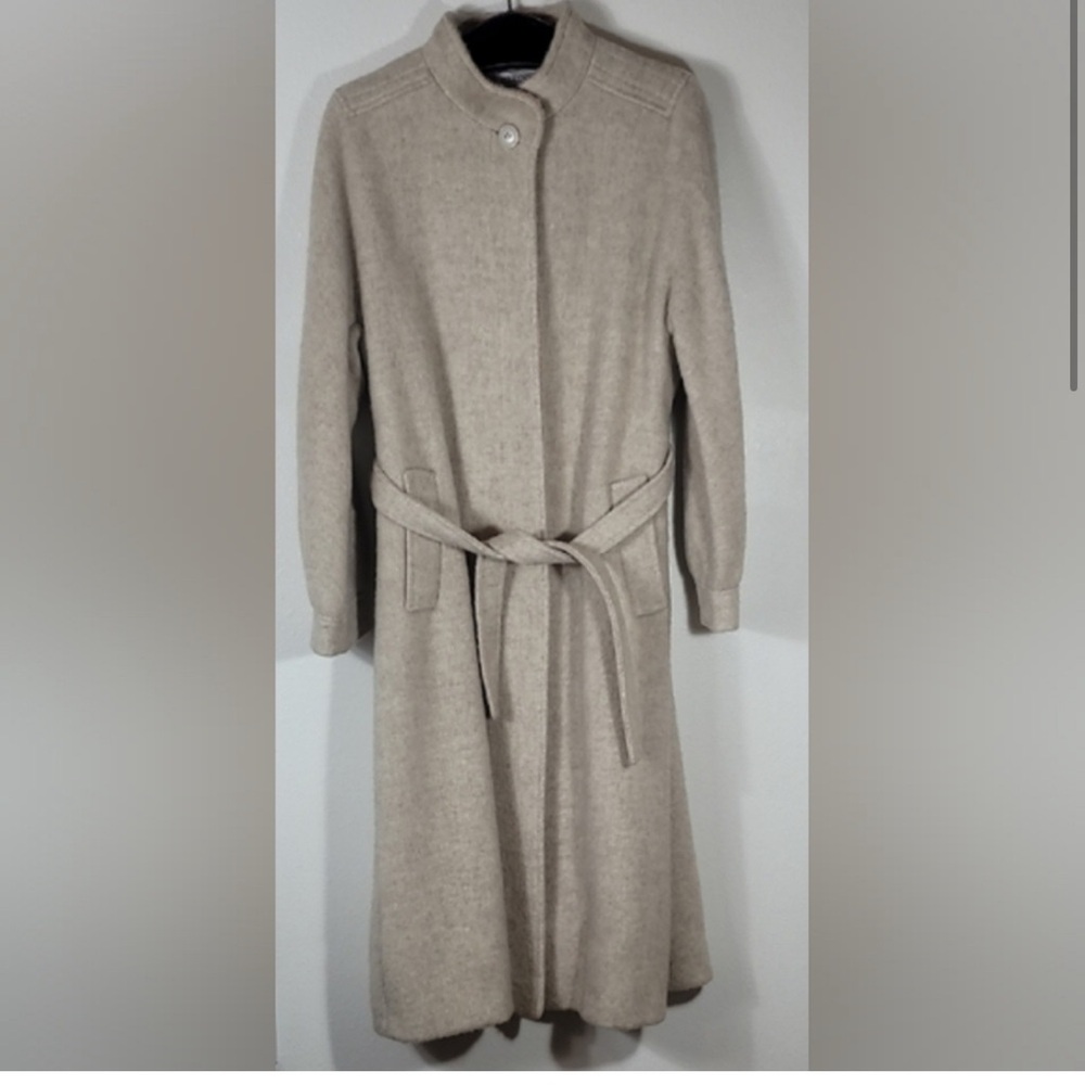 Vintage Alorna Women Wool Trench Coat Size M Cream Ivory Belt Old Money Pockets